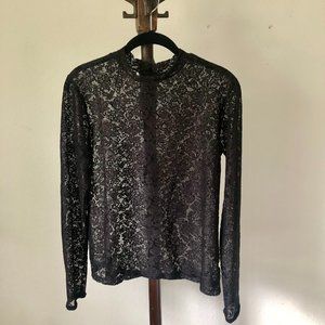 Zara Long Sleeve Lace Top Mock Neck